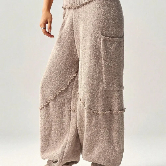 Brown Casual Women's High Waist Loose Baggy Sweater Pants With Cinched Ankles - Picture 7 of 8